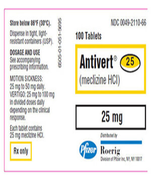 Buy Antivert (Meclizine) 25mg  x 1's